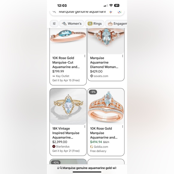 14k Gold Aquamarine Ring. From jeweler in Pattaya. Sz 5 1/4. No stamp. - Picture 6 of 8